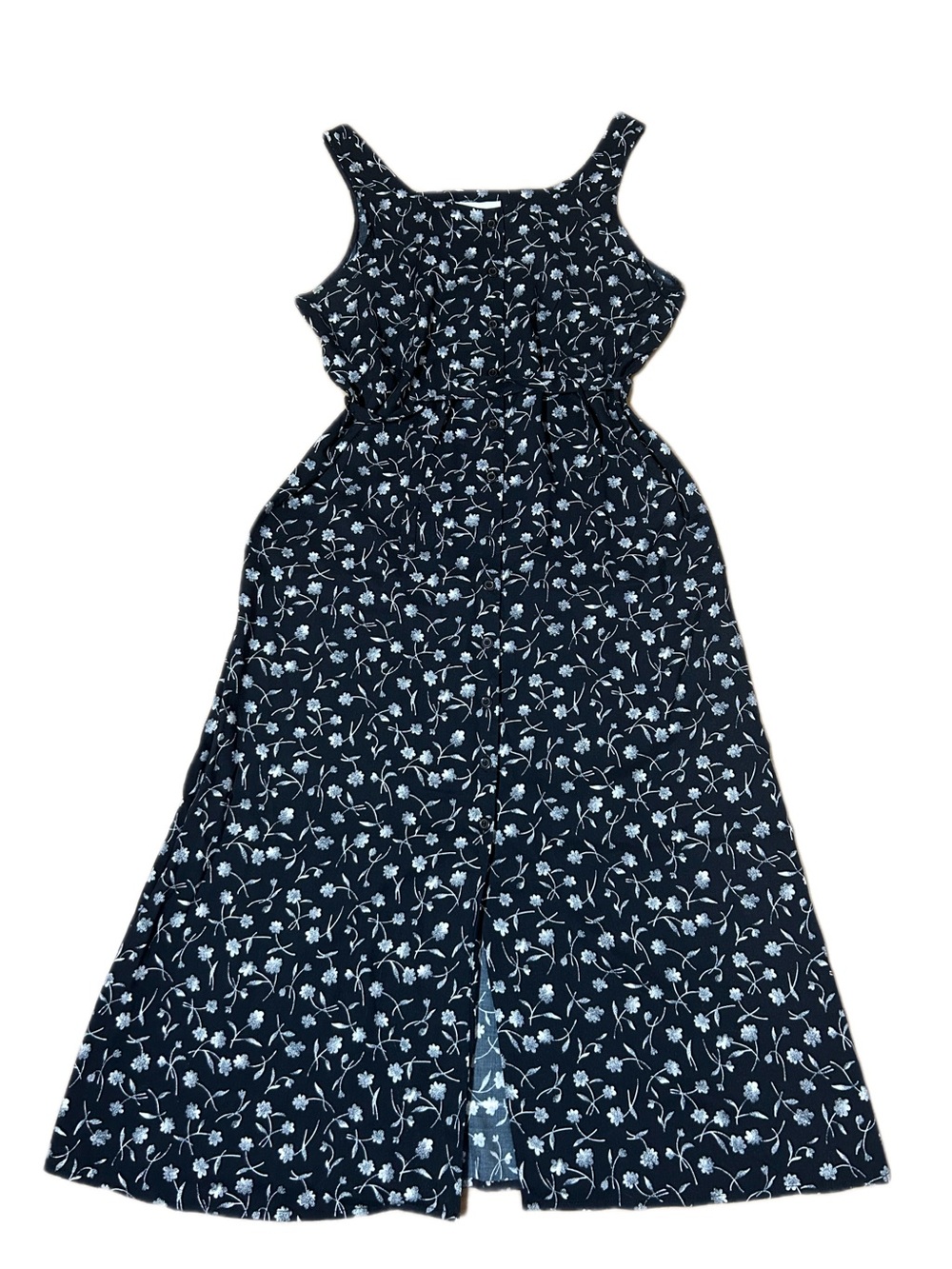 Kohl's Black Dress with White Floral Print Size 12 Rayon